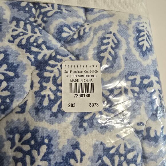 NWT Pottery Barn Clio Reversible European Pillow Sham Blue White 26 x 26 in - Picture 3 of 4